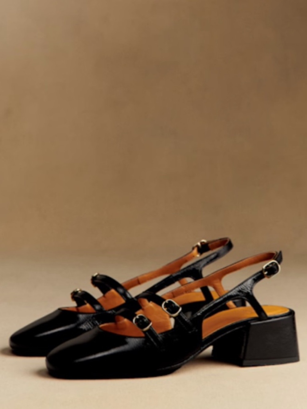 Sezane Paula Babies Black Double-Strap Patent Leather Slingback Heels Sz 37, 6US - Picture 2 of 8
